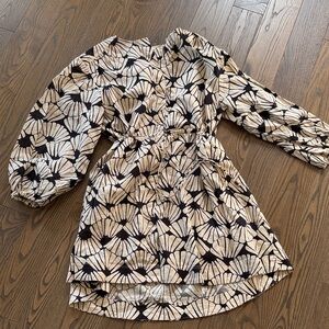 H&M Black & Cream Floral Linen-Blend Top